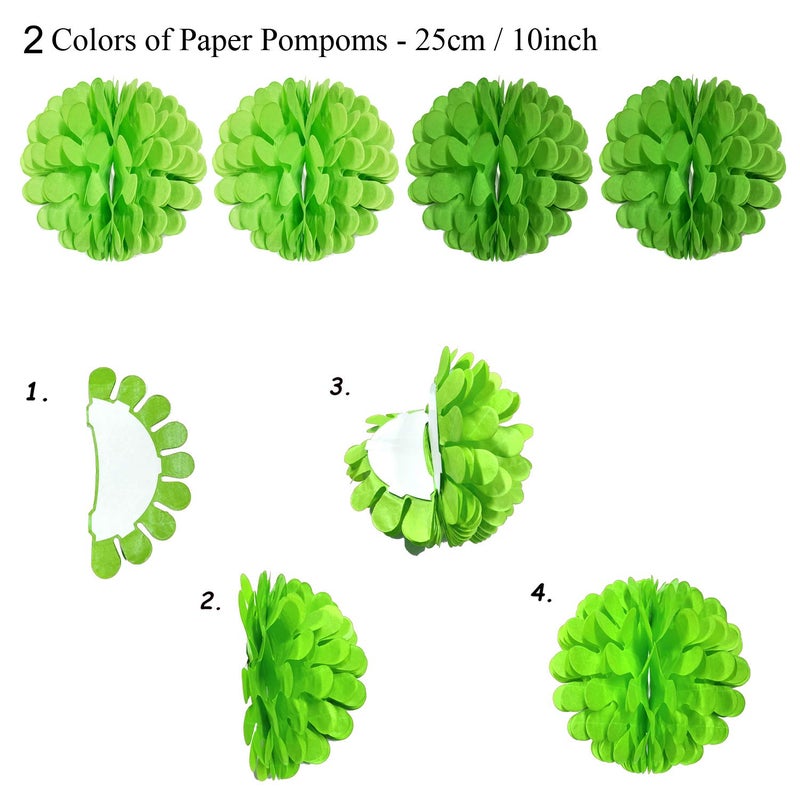 ZERODECO Party Hanging Paper Fans Set, Green Confetti Balloons Decorative Folding Fans Paper Pompoms Triangle Bunting Flags Garlands for Birthday Baby Shower Golf Dinosaur Party Decorations - Image 2